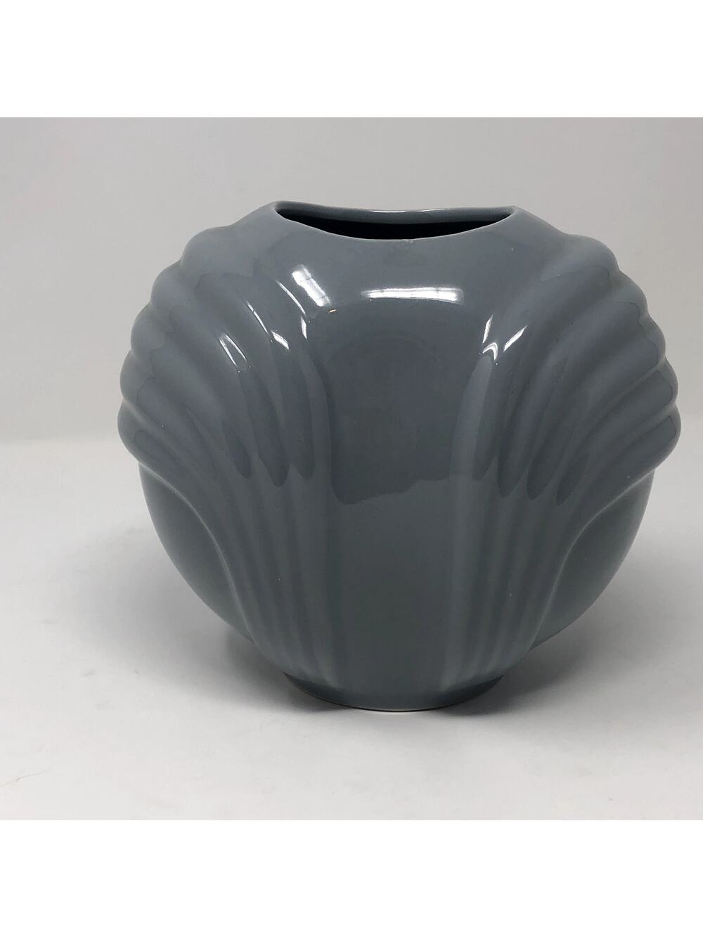 Post Modern Art Deco Grey Glazed Ceramic Vase 1980's Retro
